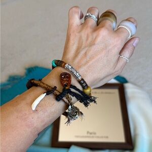 Set of 2: Tibetan Vine, Agarwood Ox Bone Charm Bracelet Set